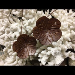Vintage Carved Wood Flower Pendants